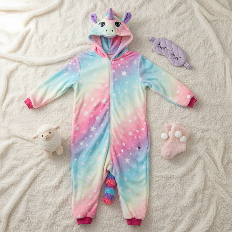 youth unicorn onesie - flat-lay