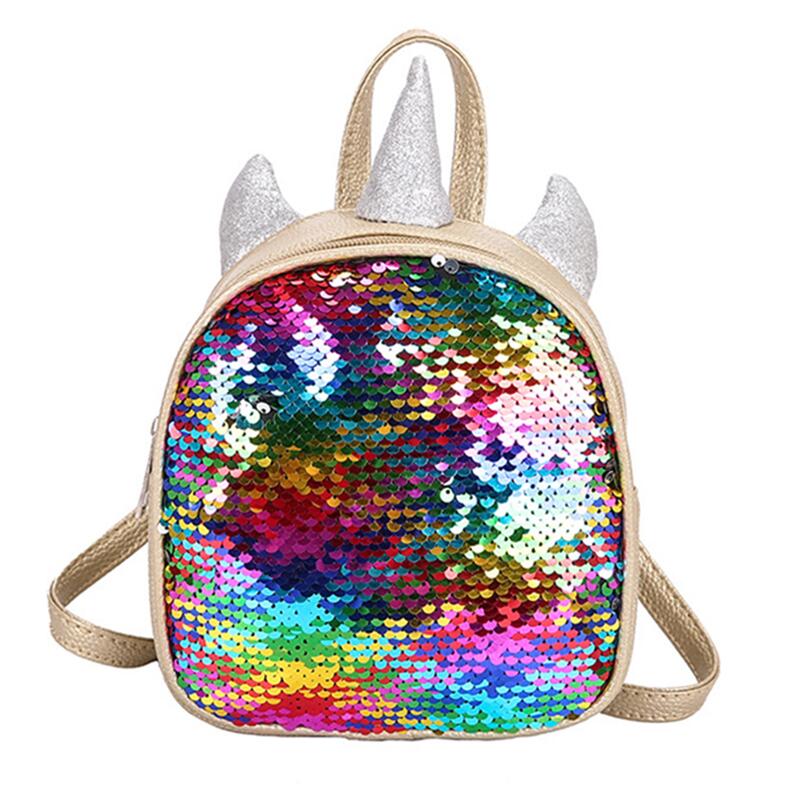 Rainbow Sequin Unicorn Backpack Gold 17x8x19cm