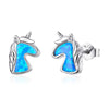 Blue Silver Unicorn Earrings