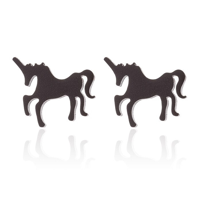 Pink Steel Unicorn Earrings