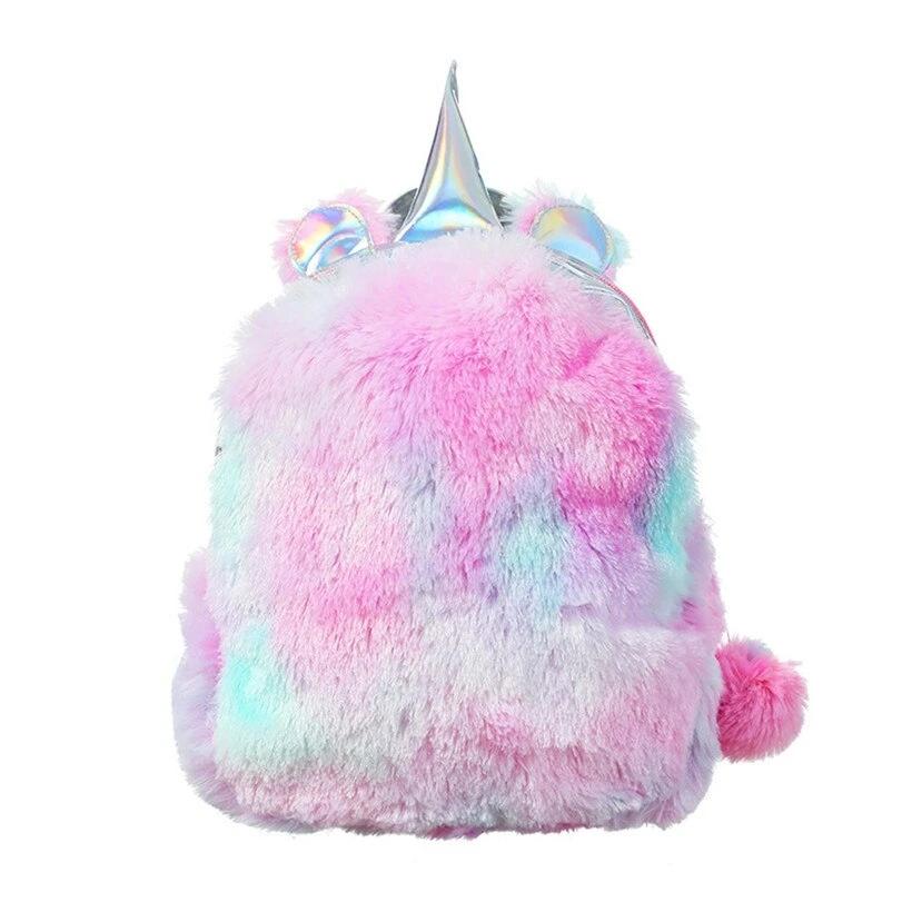 Furry rainbow outlet backpack