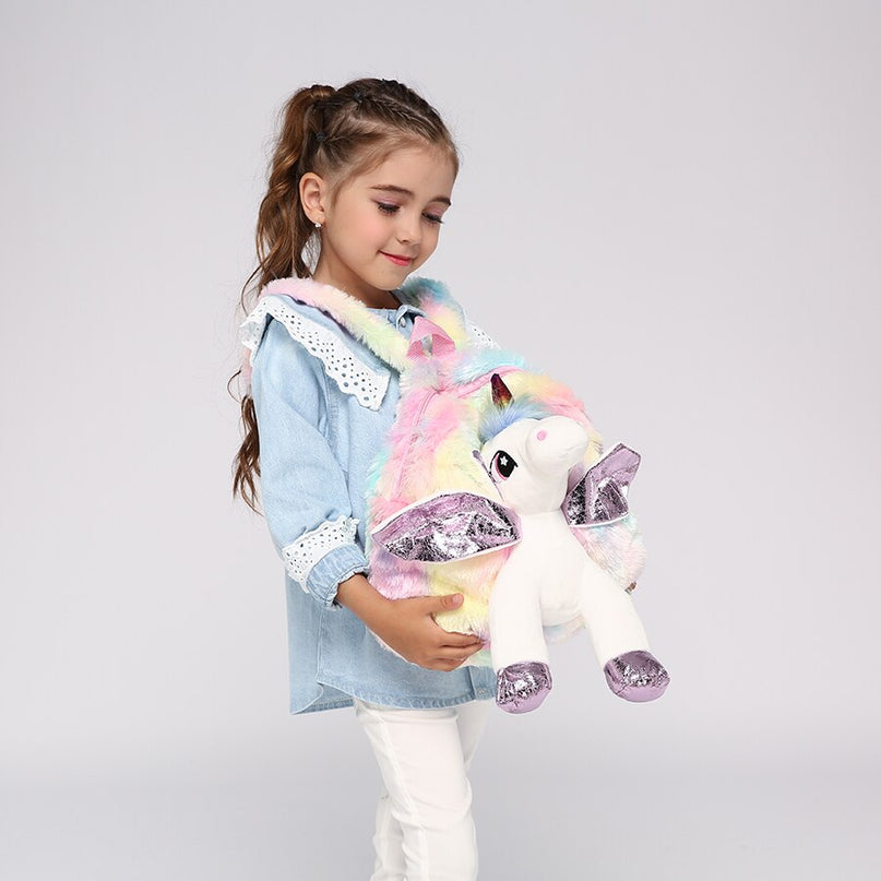 Fluffy Rainbow Unicorn Backpack