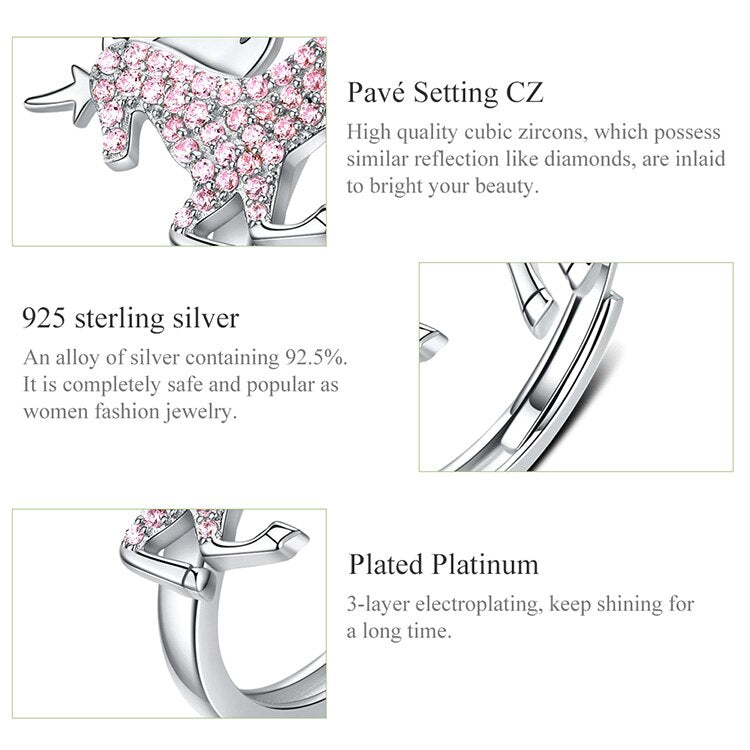 Pink Silver Unicorn Ring