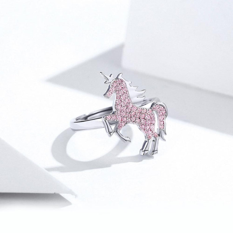 Pink Silver Unicorn Ring