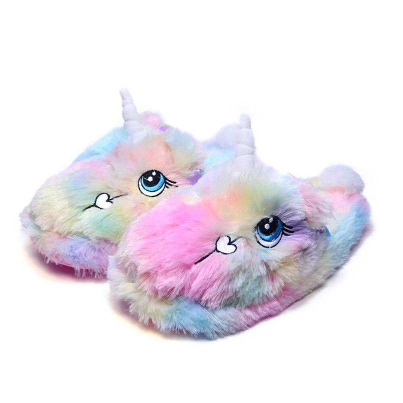 Fluffy Rainbow Unicorn Slippers