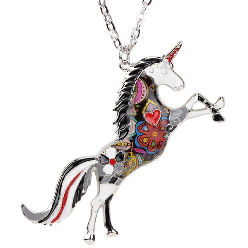 Prancing Colored Unicorn Necklace