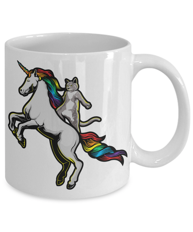 Cat Riding Unicorn Mug